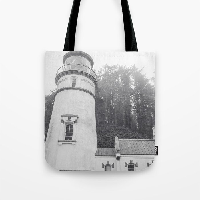 Heceta Head Lighthouse Black and White Photography Oregon Coast Tote Bag