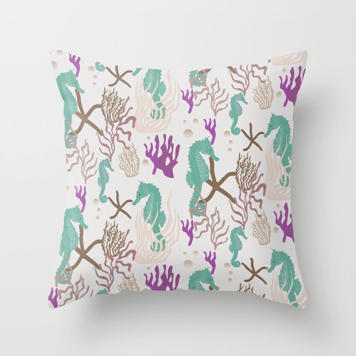 Sea life seahorse pattern Throw Pillow