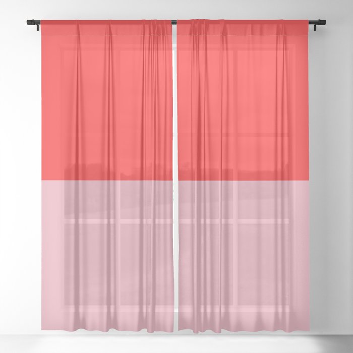 Watermelon Red & Peach Pink Color Block  Sheer Curtain