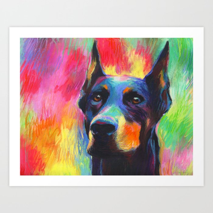 Colorful Impressionistic Doberman Pincher Dog Portrait Prints