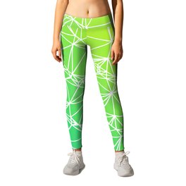 Yellow to Green Geometric Wireframe Abstract Pattern Design Leggings