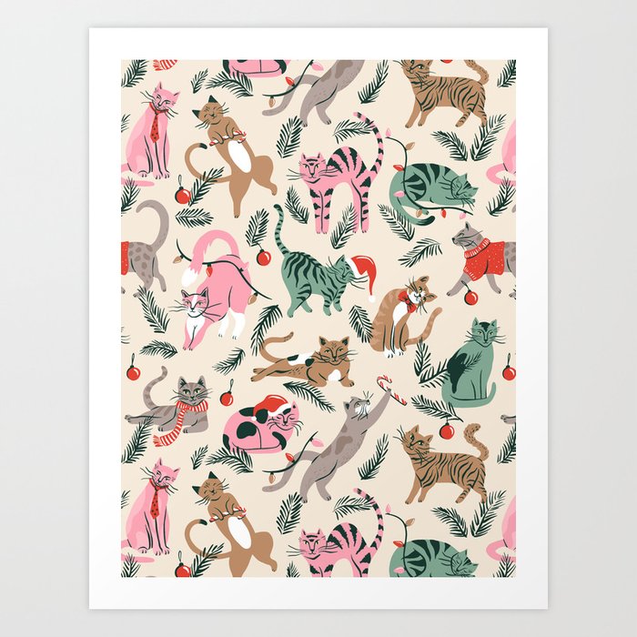 Silly Christmas Cats Art Print