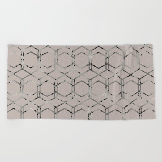 Silver Geometric Art Deco - Gatsby Taupe Beach Towel