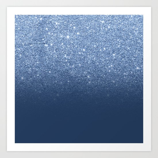 Modern trendy navy peony faux glitter ombre pattern Art Print
