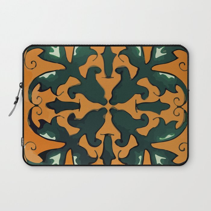 Rustic leaves baroque pattern orange mexican tile Laptop Sleeve