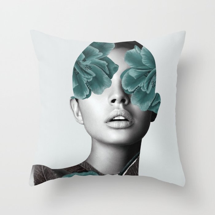 Floral Portrait (woman) Throw Pillow