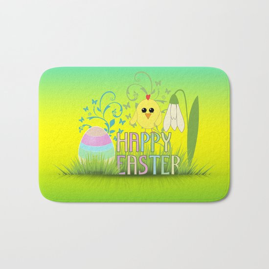 Happy Easter Egg, Chick and Snowdrop Bath Mat