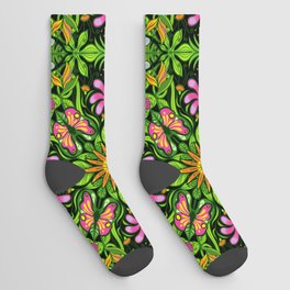 A luxuriant garden full of flowers and insects Socks