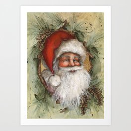 Rustic Santa Claus vintage Art Print