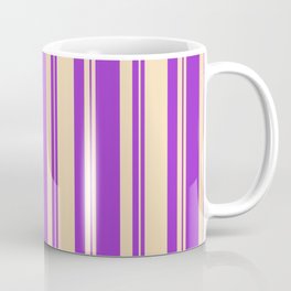 [ Thumbnail: Dark Orchid and Tan Colored Pattern of Stripes Coffee Mug ]