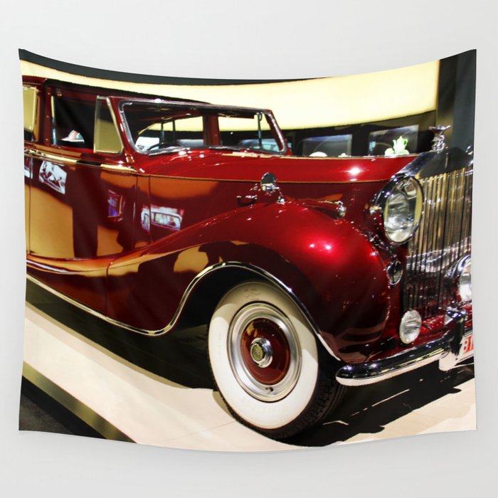1952 candy apple red British Phantom IV classic antique foreign automobile luxury high class sedan color photograph / photography Wall Tapestry