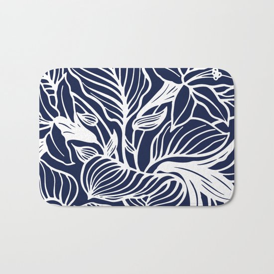 Indigo Navy Blue Floral Bath Mat