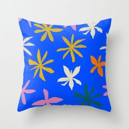Colorful Flowers on Neon Cobalt Blue Throw Pillow