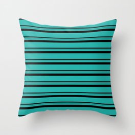 [ Thumbnail: Light Sea Green & Black Colored Pattern of Stripes Throw Pillow ]
