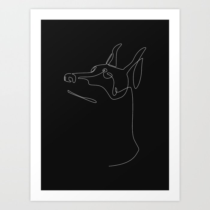 Black Dobermann / black dog head drawing Art Print