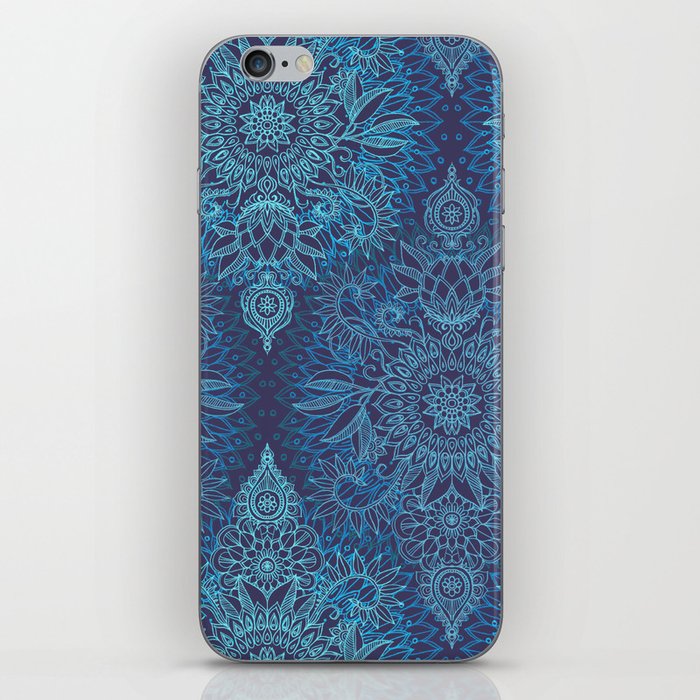 Aqua, Cobalt Blue & Purple Protea Doodle Pattern iPhone Skin