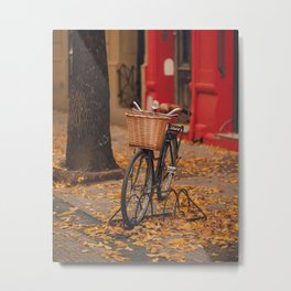 Autumn bicycle | Street photography | A bike in a Buenos Aires street surrounded by autumn leaves Metal Print