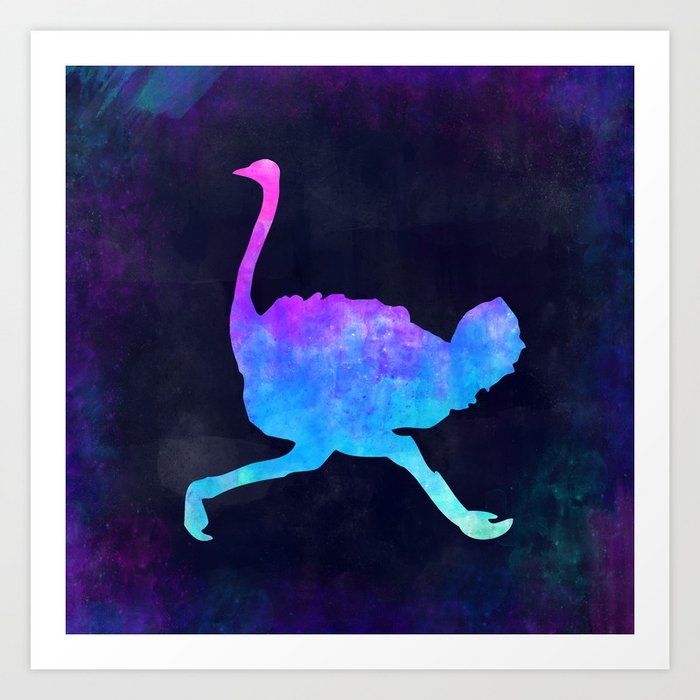 Ostrich In Space Animal Graphic Art Watercolor Canvas