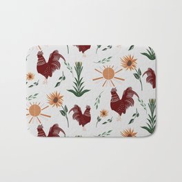Folk art rooster pattern Bath Mat | Graphicdesign, Nature, Folkart, Farmanimals, Flower, Flowers, Leaves, Sun, Pattern, Rooster 