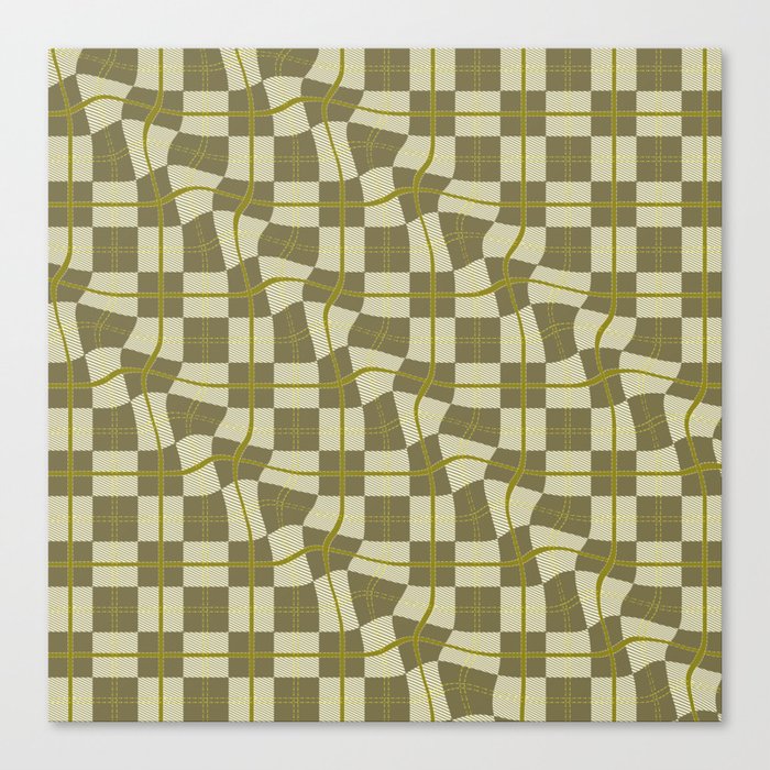 Warped Checkerboard Grid Illustration Green Yellow Canvas Print