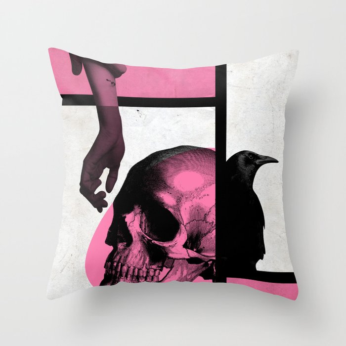 Death Mondrian in pink and black Throw Pillow
