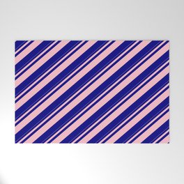 [ Thumbnail: Pink & Blue Colored Striped Pattern Welcome Mat ]