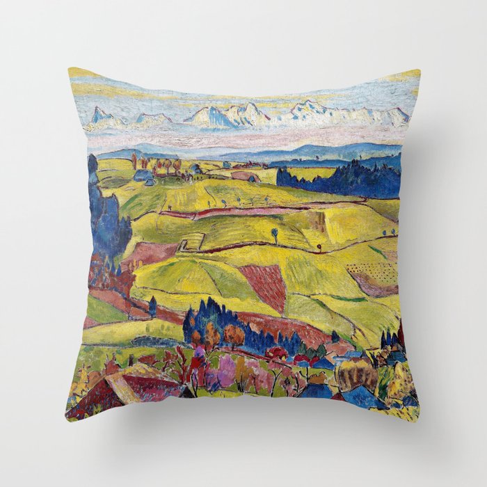 Chamonix Valley and Snow-capped French Alps landscape by Cuno Amiet Throw Pillow