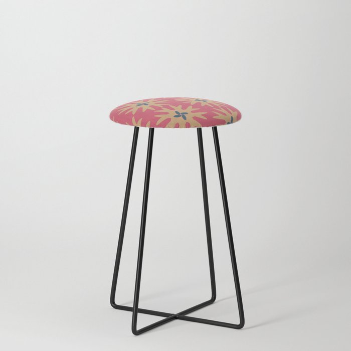 Pink Bloom Pattern Counter Stool