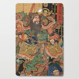 Samurai Fighting Bandits With Naginata - Antique Japanese Ukiyo-e Woodblock Print Art From The Early 1800's. Cutting Board