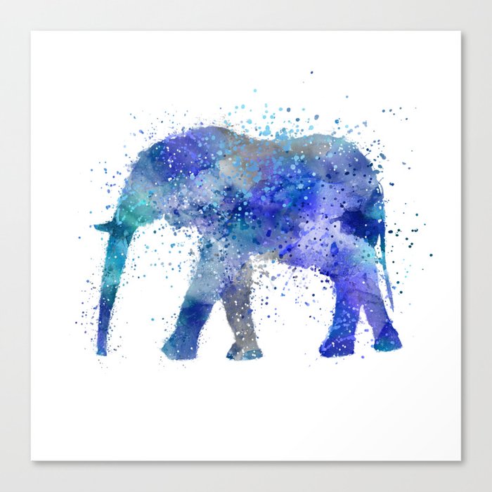 Blue Watercolor Elephant Canvas Print