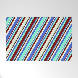 [ Thumbnail: Royal Blue, Aquamarine, Maroon & Beige Colored Striped Pattern Welcome Mat ]