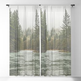 Wanderlust Forest River - Mountain Adventure in Foggy Woods Sheer Curtain