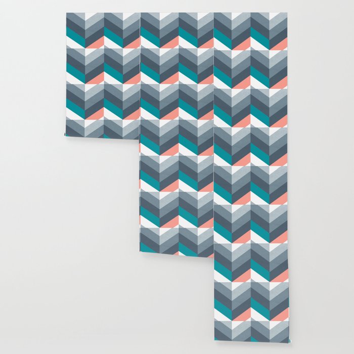 Vertical Chevron Pattern Teal Coral And Dusty Blues Geometry Minimalart Society6 Wallpaper By Dominiquevari