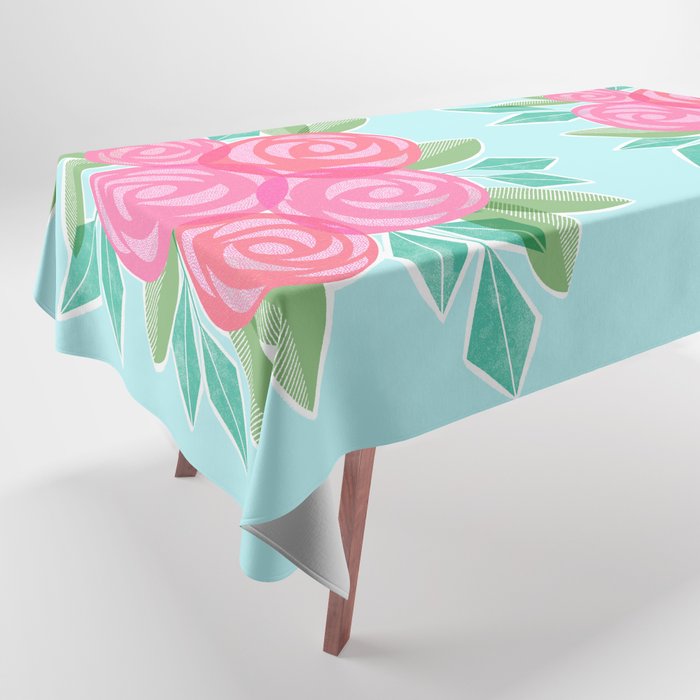 Roses Flower Market Colorful Pink Red Teal Tablecloth