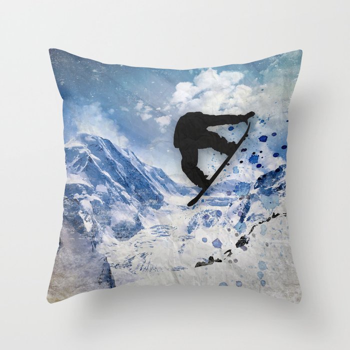 Snowboarder In Flight Throw Pillow