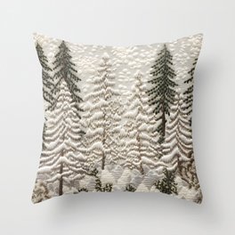 Evergreen Snowy Forest Throw Pillow