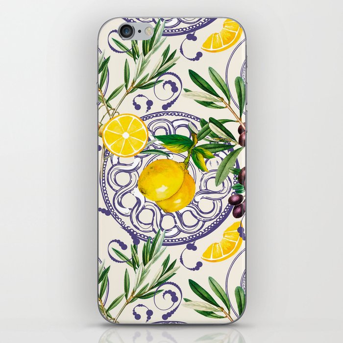 Mediterranean,Tuscan style,lemons,olives pattern  iPhone Skin