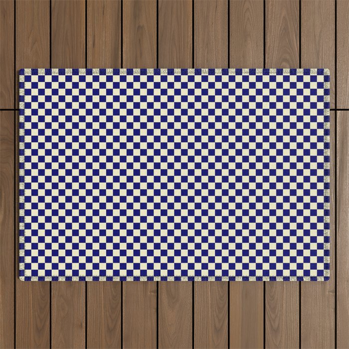 Navy Blue and Cream Checkerboard Squares Outdoor Rug