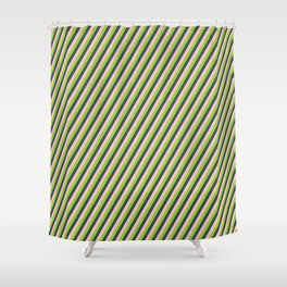 [ Thumbnail: Pink, Green, and Dark Slate Gray Colored Stripes/Lines Pattern Shower Curtain ]