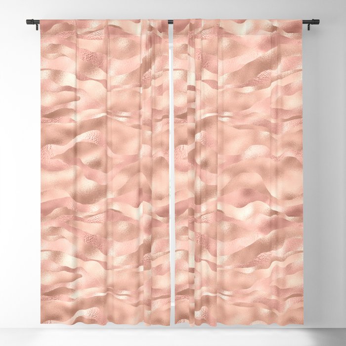 Glam Rose Gold Metallic Waves Texture Blackout Curtain