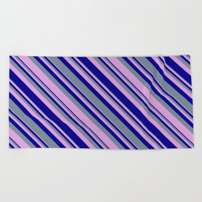 Light Slate Gray, Plum, and Dark Blue Colored Lines/Stripes Pattern Beach Towel