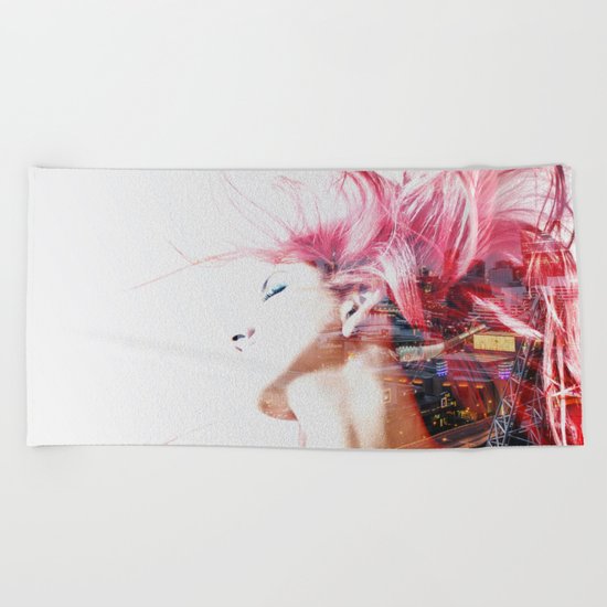 Red hair city Beach Towel