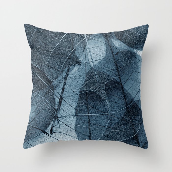Abstract Blue Skeleton Leaves photography by Ingrid Beddoes Throw Pillow