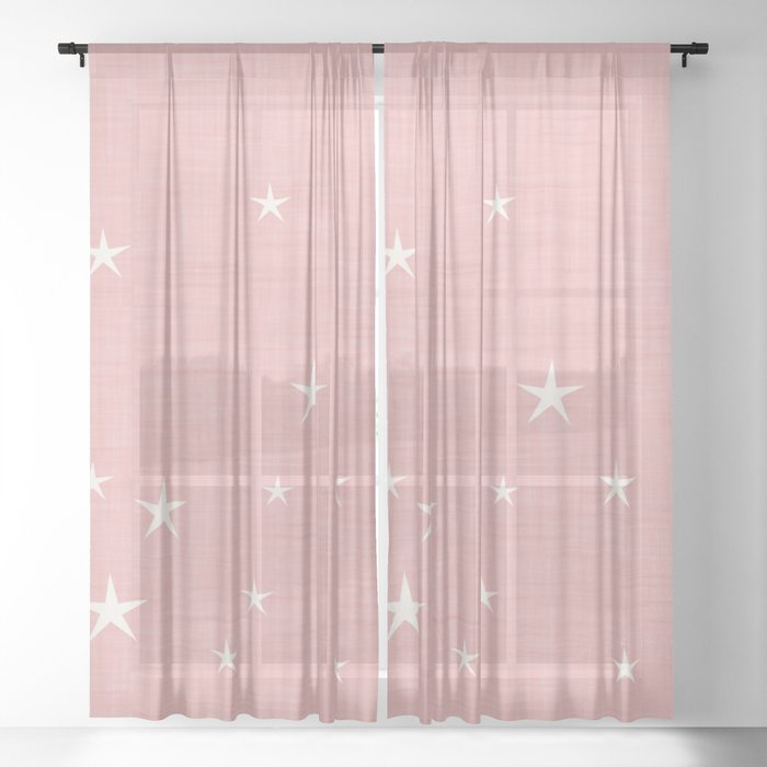 Pink Star With Fabric Texture Narwhal Collection Sheer Curtain