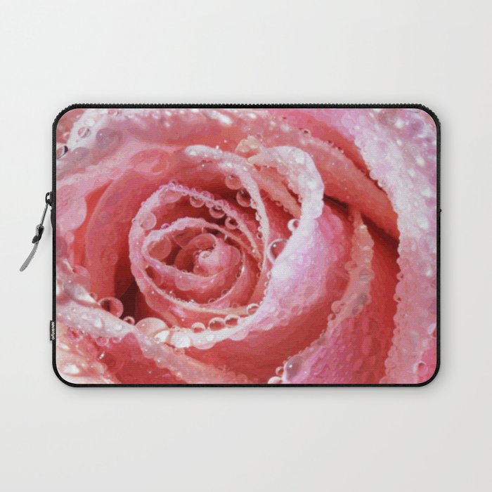 Pink Rose Dewdrops Floral Vector Art Laptop Sleeve