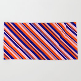 [ Thumbnail: Blue, Pink, and Red Colored Lines/Stripes Pattern Beach Towel ]