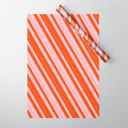 [ Thumbnail: Pink and Red Colored Lined Pattern Wrapping Paper ]