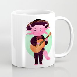 Axolotl with mariachi costume playing the guitar, Digital Art illustration Coffee Mug