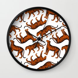 Tigers (White and Orange) Wall Clock | Wild, Pattern, Tiger, Colorful, Vibrant, Curated, Pop, Drawing, Cats, Panthera 