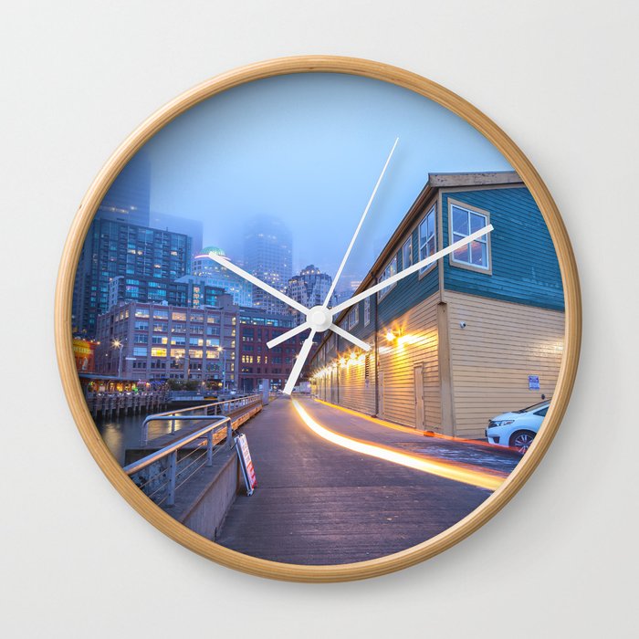 Seattle Foggy Morning Wall Clock